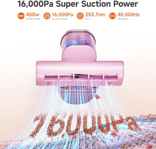 Image of uwant Bed Cleaner with 16Kpa Suction Metal Roller 253.7nm Uv-c Light Mattress Vacuum Cleaner 36000RPM /Min 149℉ Heating HEPA Filter&Ultrasonic Mattress Vacuum for Sofa, Pillow, Bed Throws Set of 1