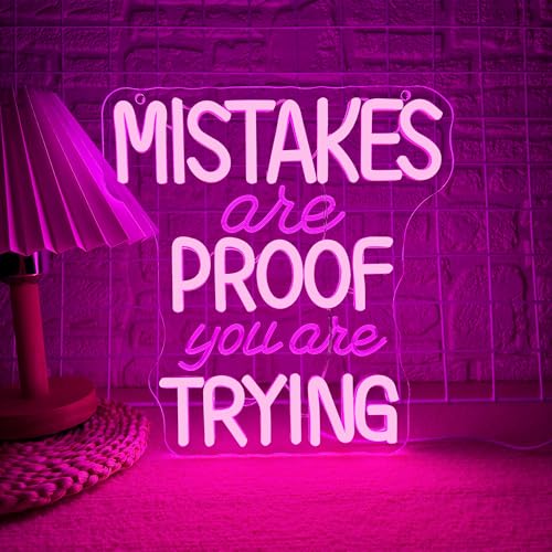 Image of Allball Mistakes Are Proof You Are Trying Neon Sign, Motivational Neon Sign USB Powered LED Dimmable, for Classroom Office Children Room Bedroom Living Room Sign, Graduation Gift(11.8 * 11 In)