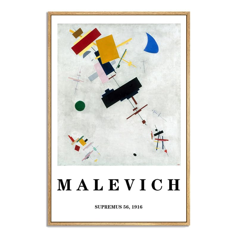 NARIA ART Kazimir Malevich Framed Canvas Print Wall Art,Supremus 56,1916 By Malevich,Abstract Geometric Line Pattern Colorful Artwork for Livingroom,Bedroom,Office-12''x16''Natural Framed