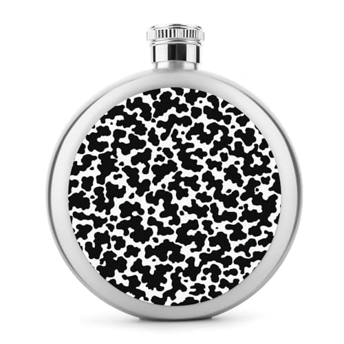 Petaca de acero inoxidable con diseño de camuflaje blanco y negro para licor, botella de vino portátil de bolsillo redondo para bebida, 5 onzas