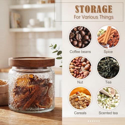 Image of Suclain 5 Pcs Sunflower Vintage Glass Jars Airtight Lid 17 /24 /34 oz, Round | Glass Containers, Decorative Jars Bamboo Lids, Storage for Food Kitchen Counter Pantry Sugar Flour Coffee Tea Candy Oats