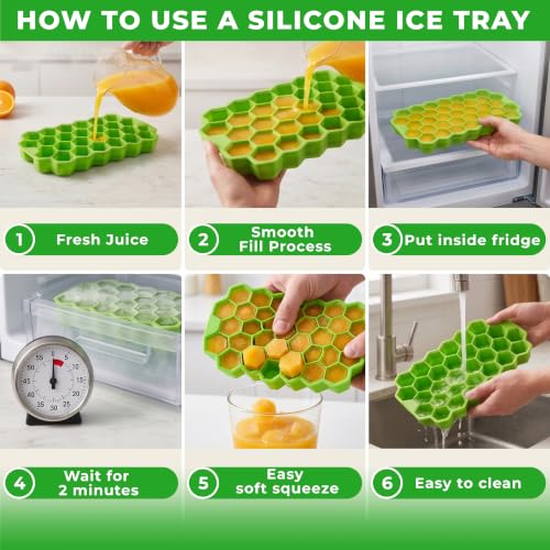 Image of SIMEVIX Silicone Ice Cube Tray Hexagonal Mold, BPA-Free Food-Grade Silicone, Easy Release Flexible Ice Maker, Stackable Space-Saving Design (No of Packs - 4 Trays) (148 Ice Cubes)