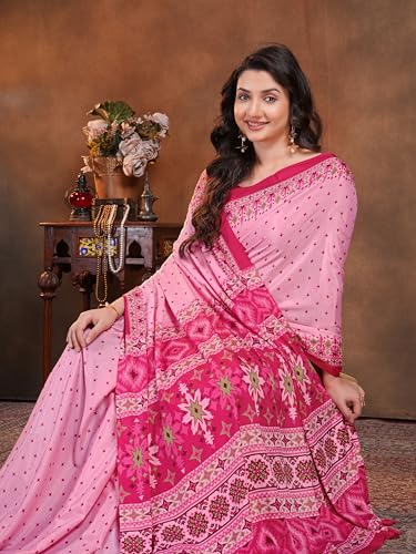 Image of Garden Vareli Floral Booti Print Crepe Saree With Unstitched Blouse Piece