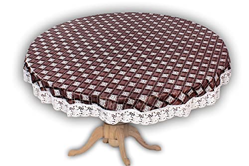 Image of The Furnishing Tree Round Shaped 8 Seater Table Cover WxL 90x90 inches with White Border lace