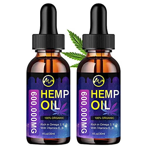 (2 Pack) Hemp Oil Extract Drops 1,200,000mg - Natural Plantlife Dietary Supplement for Stress Relief / Sleep Aid, Rich in Omega 3 6 9 & Vitamin E