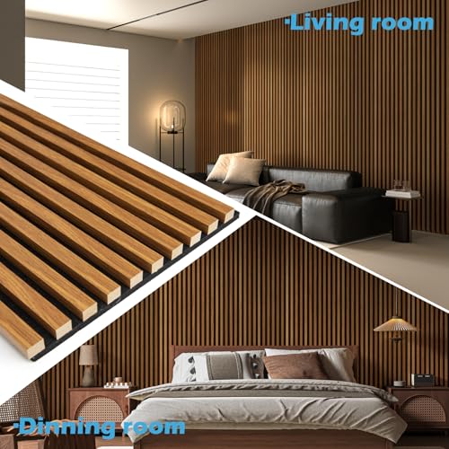 Image of Art3d 108 x 12 Inch 3D Fluted Soundproof Wood Slat Wall Panel, 2-Pack, Teak