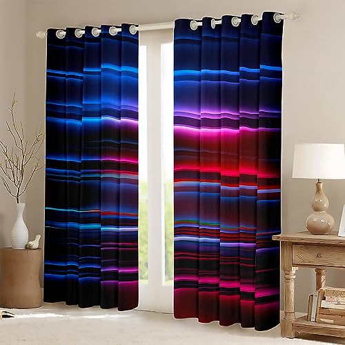 Ombre Blackout Curtains Red Blue and Black Striped Window Curtains Gradient Contemporary Darkening Dreapes for Kids Boys Girls Modern Abstract Geometric Window Treatments W66*L72 - Image 2