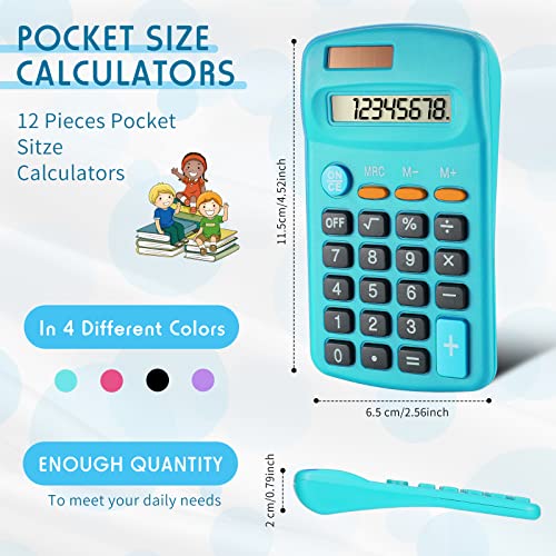 12 Pack Pocket Size Mini Calculator Basic Calculators For Students 8 Digit Display Solar Battery Dual Power Small Calculator For Desktop Home Office School Students Kids, 4 Colors (12 Pack) #TOP1