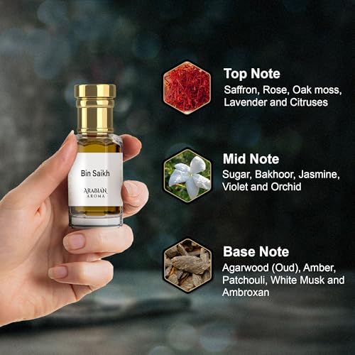 Image of Arabian Aroma Bin Saikh Attar | Luxurious Saffron, Rose & Oud Attar for Men Long Lasting Smell | Oil-Based 100% Perfume for Men | Roll On Itra Perfume | Ittar for Men (6ml)