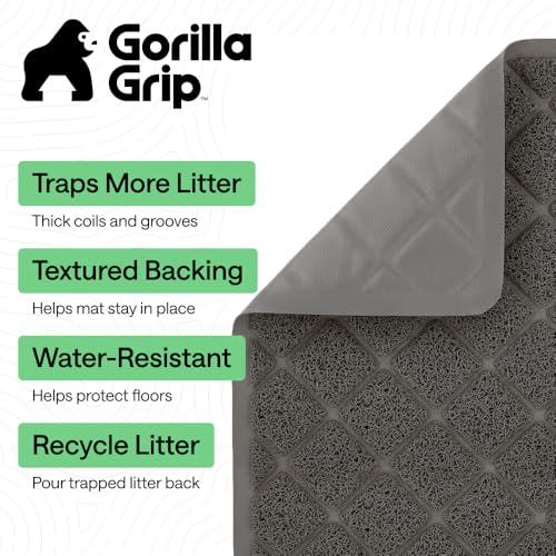 Image of Gorilla Grip Thick Cat Litter Trapping Mat, 40x28, Less Waste, Traps Mess from Box for Cleaner Floors, Stays in Place for Cats, Soft on Kitty Paws, Easy Clean, XL Size, Durable Backing, Charcoal