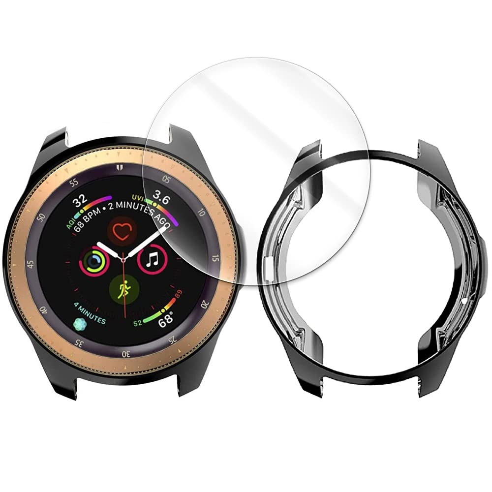 High Definition Ultra-Thin Bubble-Free Explosion-proof Tempered Glass Screen Protector Film Full Coverage Shock Absorbing Soft TPU Case Cover Skin Compatible with Samsung Galaxy Watch 46mm SM-R805U