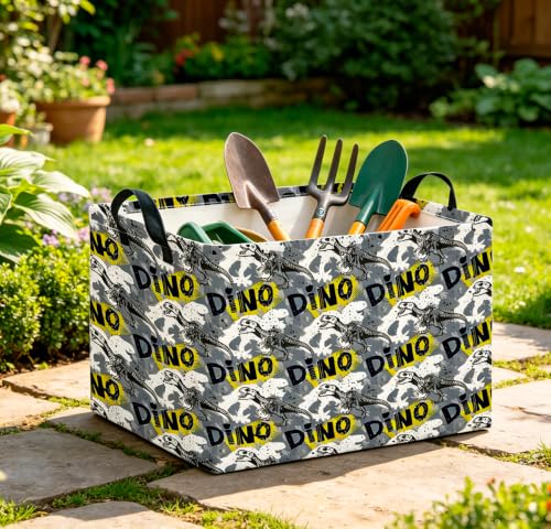Image of CLOCOR Rectangular Storage Basket,Collapsible Storage Bin,Gift Basket(Grey Dinosaur)