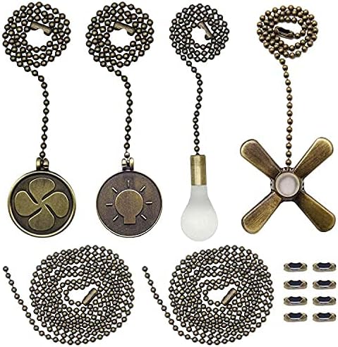 Iceyyyy Ceiling Fan Pull Chain Pendant Set Including 4Pcs Beaded Ball Fan Pull Chain with Ornaments, Extra 8Pcs Beaded and Pull Loop Connectors, 2Pcs 35.4 inches Fan Pull Chain