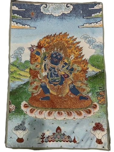 Broderie en soie tibétaine thangka bouddhisme tapisserie murale noir