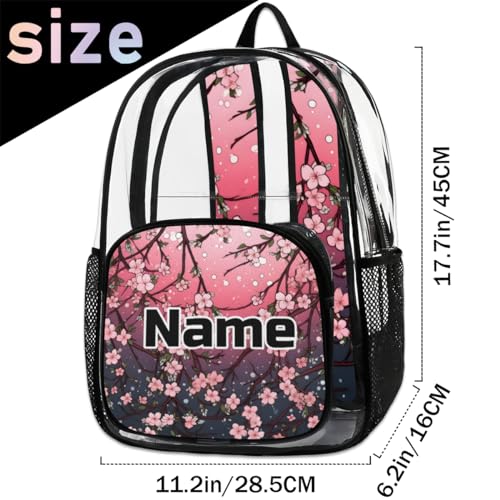 Japanese Cherry Blossom Personalized Clear Backpack Custom Large Clear Backpack Heavy Duty PVC Transparent Backpack with Reinforced Strap for Work Travel2