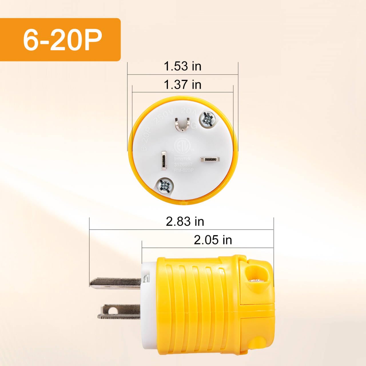 20 Amp 250 Volt Electrical Replacement Plug 10 Pcs, NEMA 6-20P Extension Cord Male Ends, 2 Pole, 3 Wire Grounding, Industrial Grade Straight Blade, Heavy Duty, ETL Listed