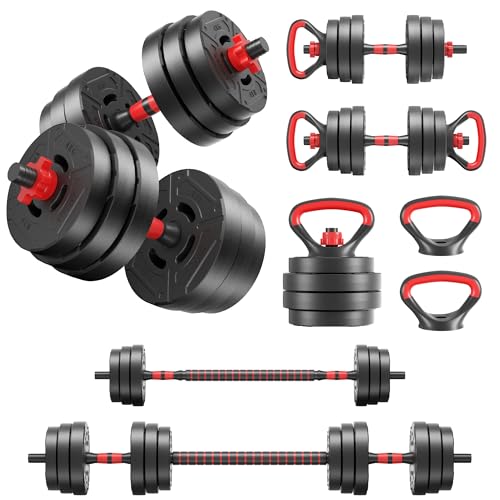 Fitvids 60lbs 4in1 Adjustable Dumbbell Set Multi-Functional Changeable Dumbbell and Barbell Kettlebell Set