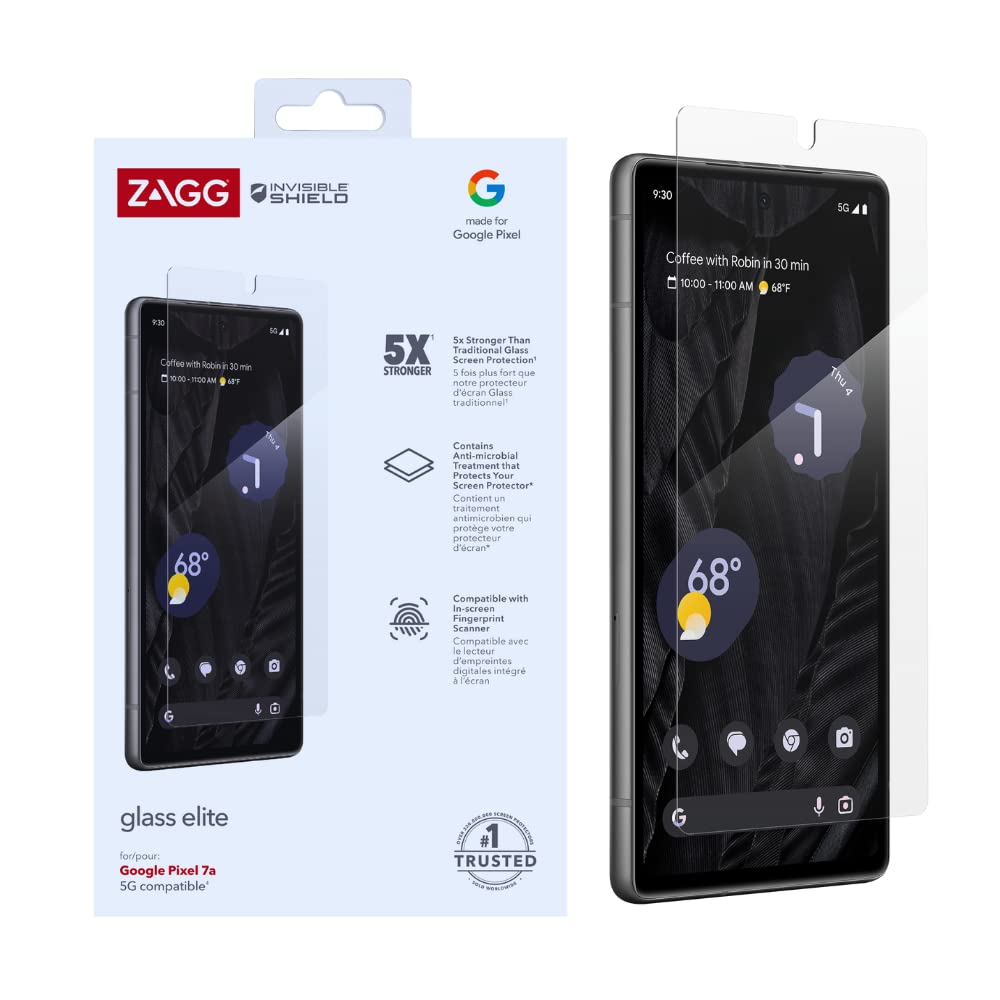 ZAGG invisibleShield Glass Elite Screen Protector Compatible with Google Pixel 7a, Shockproof, Scratch-Resistant, Stain Resistant, Clear