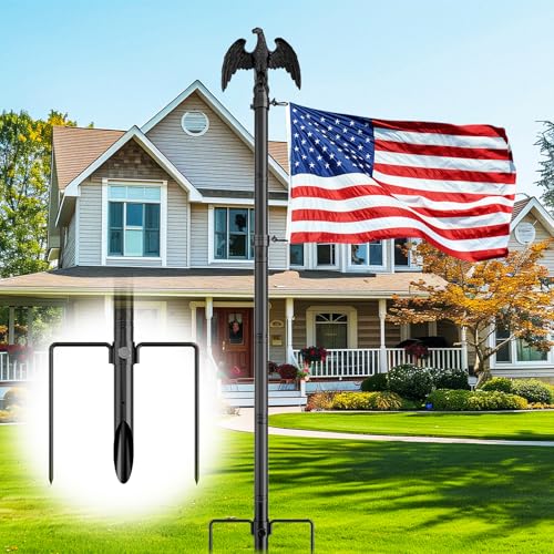 FFILY 1.3 Large Diameter Heavy Duty Flag Pole in Ground with Eagle Topper 10 FT Stainless Steel Flag Poles for Outside House Wind-Resistant Flagpole Kit for Yard Outdoor