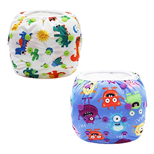 Z-Chen 2pcs Pañal Bañador Reutilizable para Unisex Bebé, Set 1