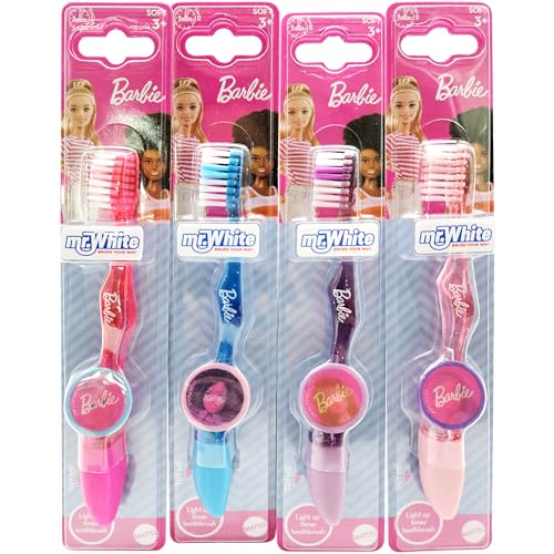 Mr.White Barbie - Spazzolino da denti a batteria con setole morbide, timer lampeggiante da 1 minuto, adatto per bambini dai 3 anni in su