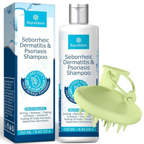 Roycederm Seborrheic Dermatitis &amp; Psoriasis Shampoo with Scalp Massager Brush – Scalp Cleansing &amp; Comfort Care Set for Dry, Itchy, Flaky Scalp, Dandruff &amp; Buildup Support