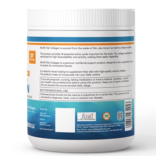 Image of INLIFE Japanese Marine Collagen Supplements for Women & Men |Clinically Proven Ingredient with Biotin, Hyaluronic Acid, Vitamin C & Glucosamine (200g, Orange)