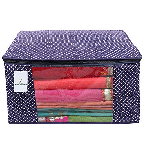 Image of Kuber Industries Cotton 2 Pieces Three Layer Quilted Extra Large Saree Cover (Blue)-CTKTC13481