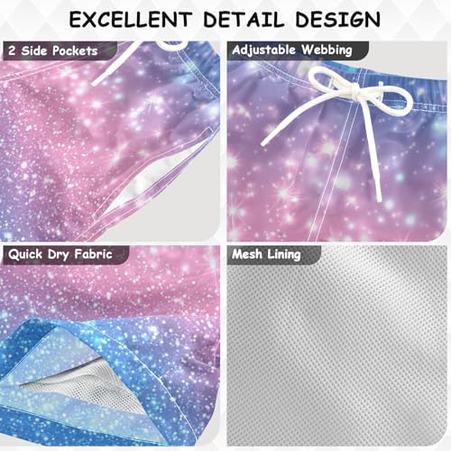 Pigsaly Boys Swim Trunks Pink Blue Gradient Flashing Glitter Boys Board Shorts Swimsuit Swimwear Summer Bathing Suit 5T3
