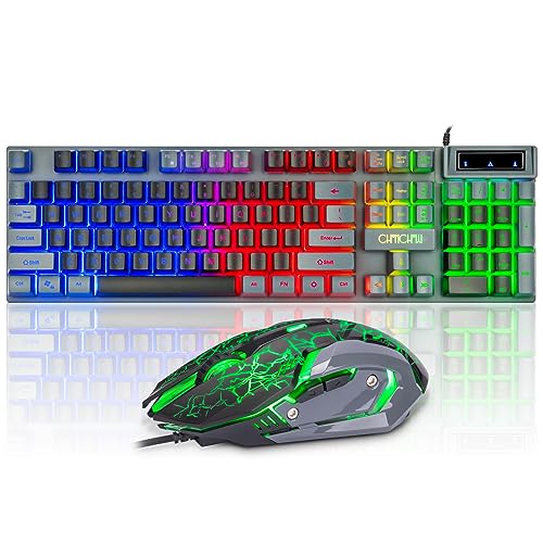 CHONCHOW Gaming Keyboard and Mouse Combo RGB LED Backlit USB Wired Key Board 3200dpi Mice Mechanical Feel Compatible with Xbox one ps5 Windows Laptop Computer(Grey-Black)