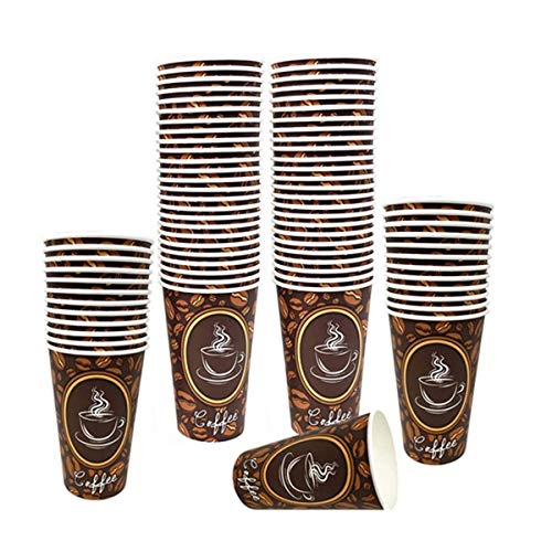 100 Pack - 16oz Quality Disposable Paper Hot Coffee Cups, Perfect For Hot Drinks Tea & Coffee, Coffee Shops And Bars, Coffee Bean Design Hot Cup,