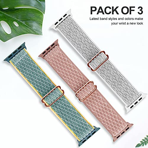 Image of Stretchy Nylon Solo Loop Bands Compatible with Apple Watch 38mm /40mm /41mm /42mm for Series 10, Adjustable Braided Sport Elastics Women Men Strap for iWatch Series 10-1 SE, 3 Pack F 38