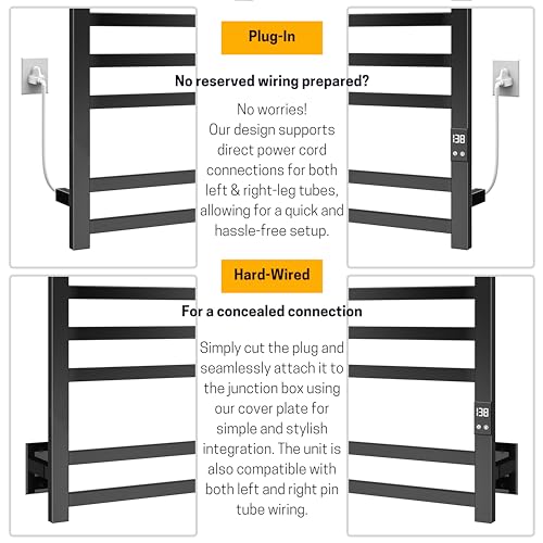 Peaktrivol 10NLY 8-Bar Towel Warmer With Fast Heating, Auto Shut-Off Timer, Matte Black Finish - Hardwired Or Plug-In Options thumb #2