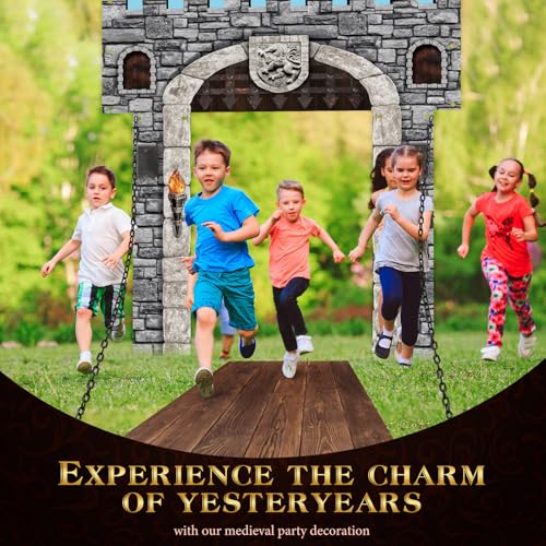 Image of Jingmore 6 Pcs 70 Inch 3D Medieval Party Decorations Medieval Castle Door Cover Castle Backdrop Enchanted Entrance Ground Stereo Chain Decorations Door Windows Props Banner Pirate Vampire Party