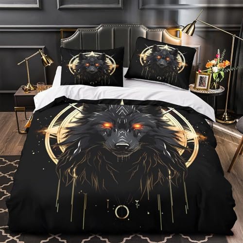 Housse de couette loup 200x200 lit double parure microfibre ultra douce - 2