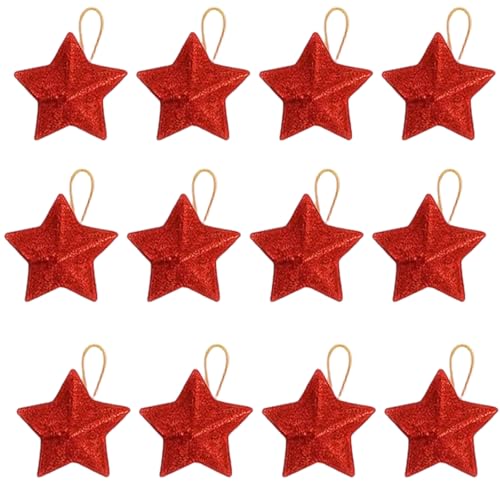 Weihnachtsbaumschmuck, 12 Sterne Deko, 7 cm, Rot, Christbaumschmuck,...
