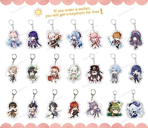 Genshin Impact Wallet for Women Men Kawaii Bifold Wallet Genshin Card Holder Purse Anime Furina, Free Keychain (Zhongli-1)2