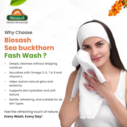 Image of Biosash Sea Buckthorn Face Wash 75ml*3 (Pack of 3) | Herbal Facial Cleanser with Natural Seabuckthorn Oil | Deep Cleansing, Hydrating, Anti-Aging | Paraben, Sulphate-Free | For Oily, Dry, Sensitive Skin