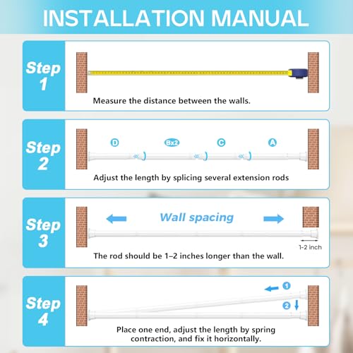 Image of Spring Tension Curtain Rod 18-36 inch, Adjustable Expandable Tension Curtain Rod No Drilling, Tension rods for Window Doorway Kitchen Curtain, White