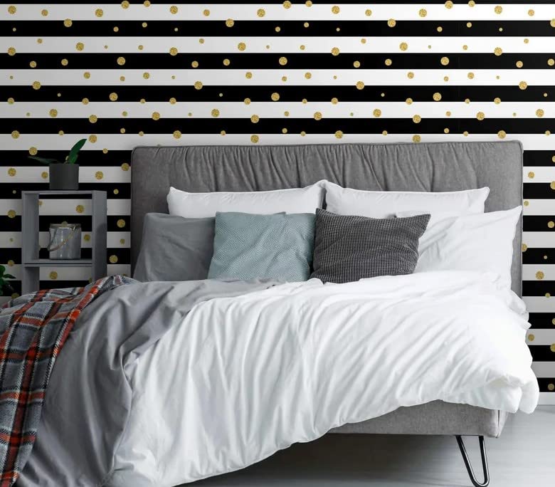 Image of WOW Interiors Black and White Stipes SELF Adhesive Wallpaper for Living Room Bedroom Office Hall Corridor Peel and Stick Vinyl Wallpaper 200 * 45Cm-9Sqft