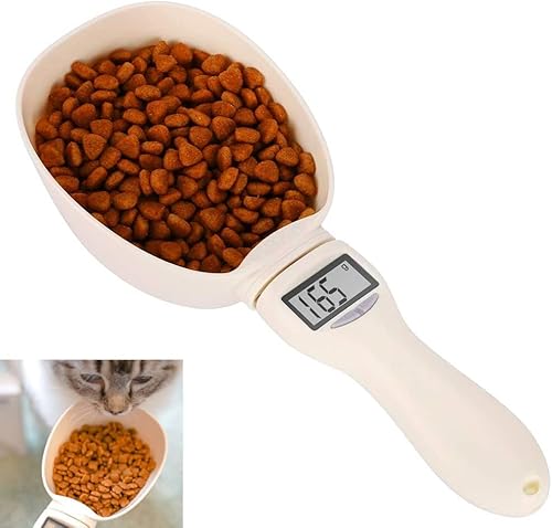 ペットフードスケール 計量スプーン デジタル 犬・猫用 エサ 電子 はかり 秤 餌測定スプーン 取り外し可能 キッチン (ホワイト,23*9.3*5.1CM)