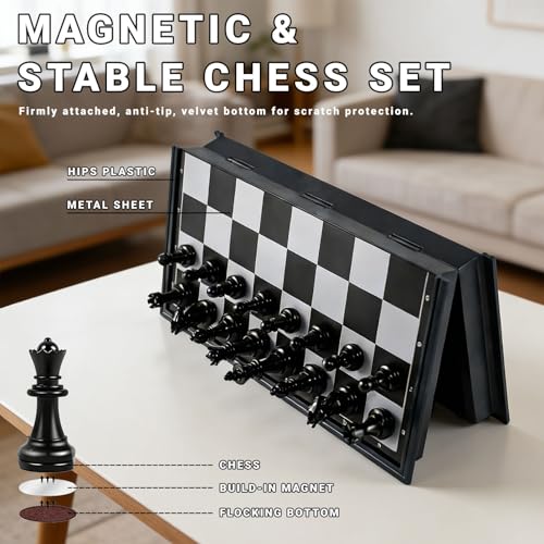 Magnetic Chess Set Game, Travel Chess Pieces with Folding Board Storage Case, Portable Traditional Strategy Game for Adults Kids Beginners - Image 6
