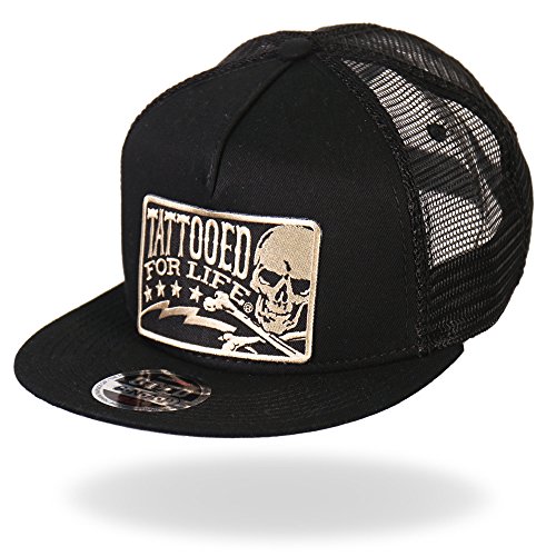 Hot Leathers Men's Tattooed for Life Skull and Bolts Snap Back Hat (Black, One Size)