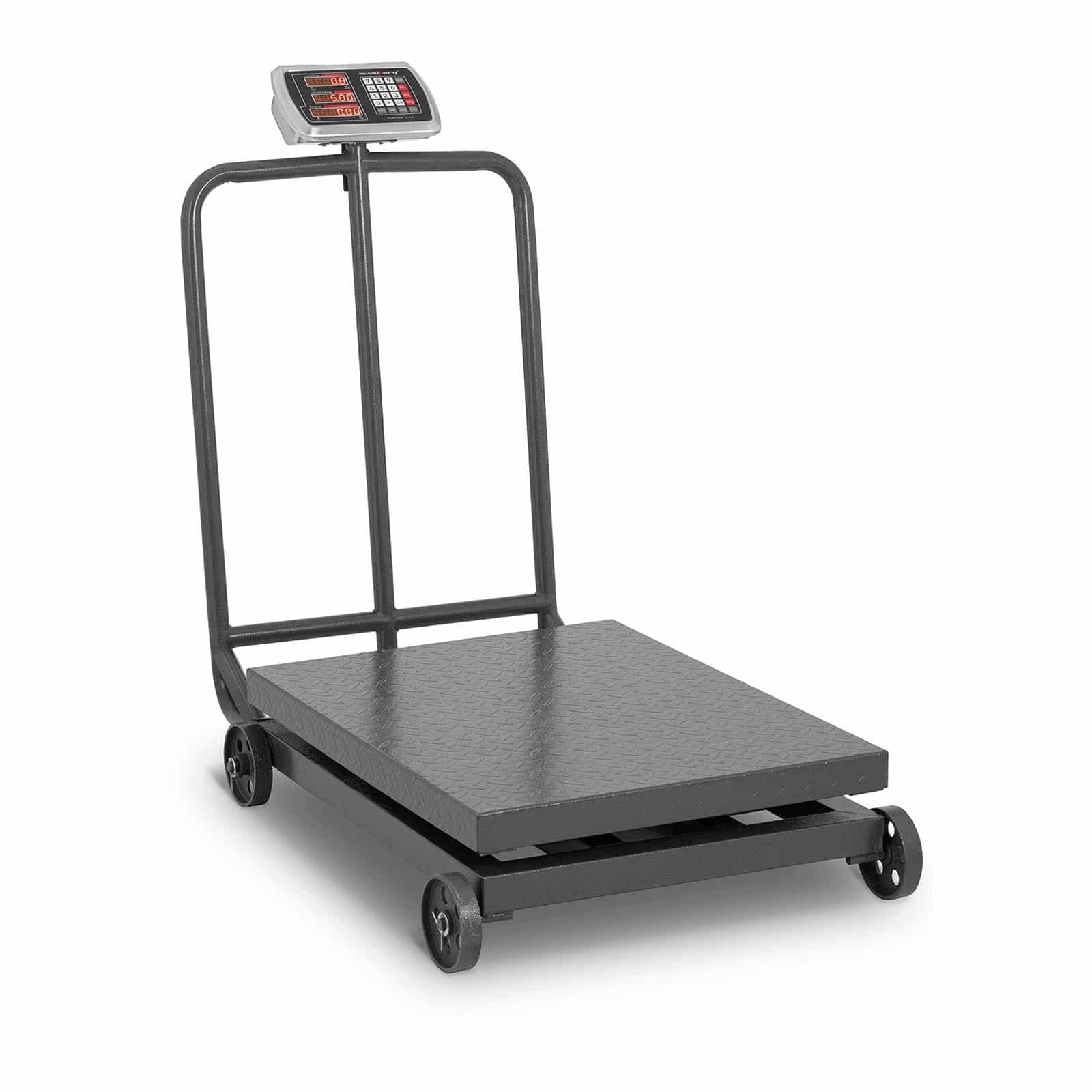 Steinberg Systems Waga przemysłowa z kółkami waga podłogowa LED, 1000 kg/200 g, SBS-PF-1000/200 W (akumulator kwasowo-ołowiowy 4 V, 4 Ah, żywotność baterii, 96 godzin, platforma 60 x 80 cm)
