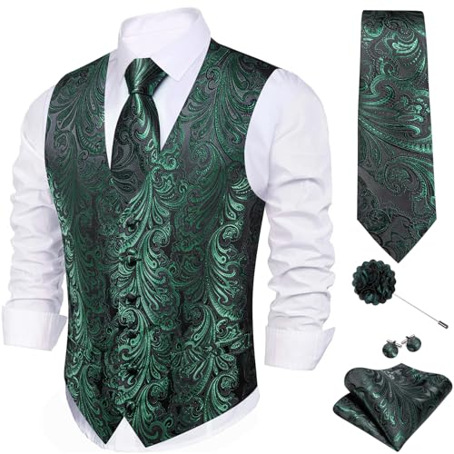 Image of Barry.Wang Men's Suit Vest Formal /Leisure Paisley Jacquard Silk Tie Pocket Square Waistcoat Set Wedding 5PCS