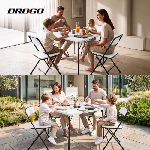 Image of DROGO Azura Foldable Dining Table Set of 4 Chairs for Home | Waterproof PP Tabletop with Metal Frame | Lightweight & Skidproof | Portable Picnic Table for Home, Garden, Camping, Outdoor (White /Black)