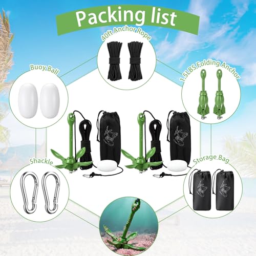 Image of Lounsweer 2 Pack 1.5 /3.5 lb Marine Kayak Anchor Kit Folding Grapnel Anchor Kit Boat Kayak Fishing Accessories for Small Boats Kayaks Canoe Paddle Boards
