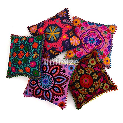 iinfinize Set 5 Stück Hippie Quaste Kissenbezüge marokkanische Baumwolle Kissenbezüge Dekorative Sofa Sham 40,6 x 40,6…