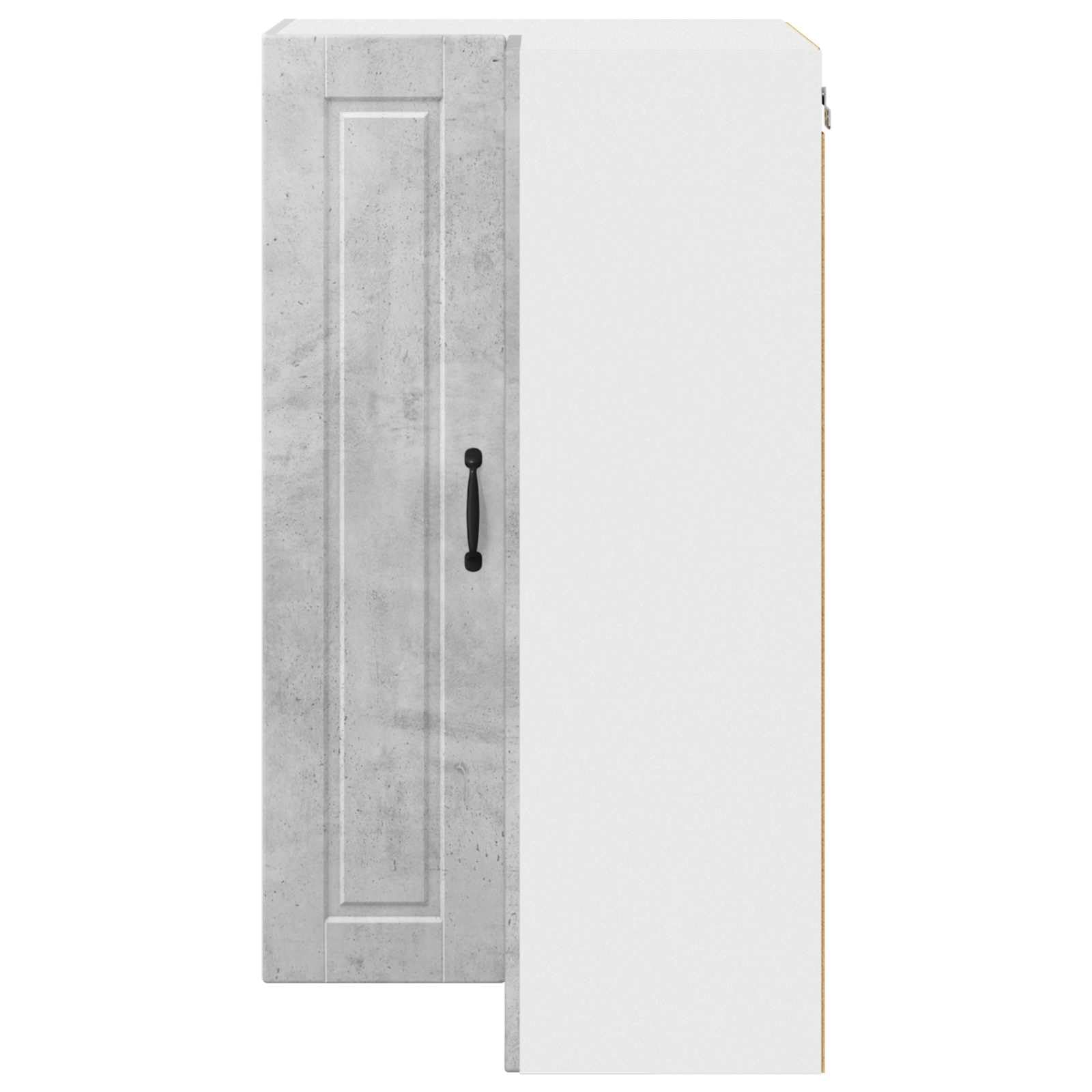 Armario esquinero Porto hormigón gris madera 57 x 57 x 100 cm moderno armario de cocina con espacio de almacenamiento y estantes, montaje en pared para interior