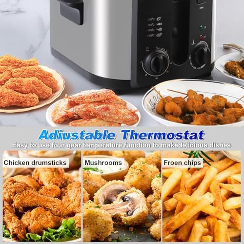 Friggitrice Elettrica 6L con Timer e Temperatura Regolabile 0-190℃, Cesto e Finestra di Visualizzazione, Friggitrice in Acciaio Inossidabile per Cucina